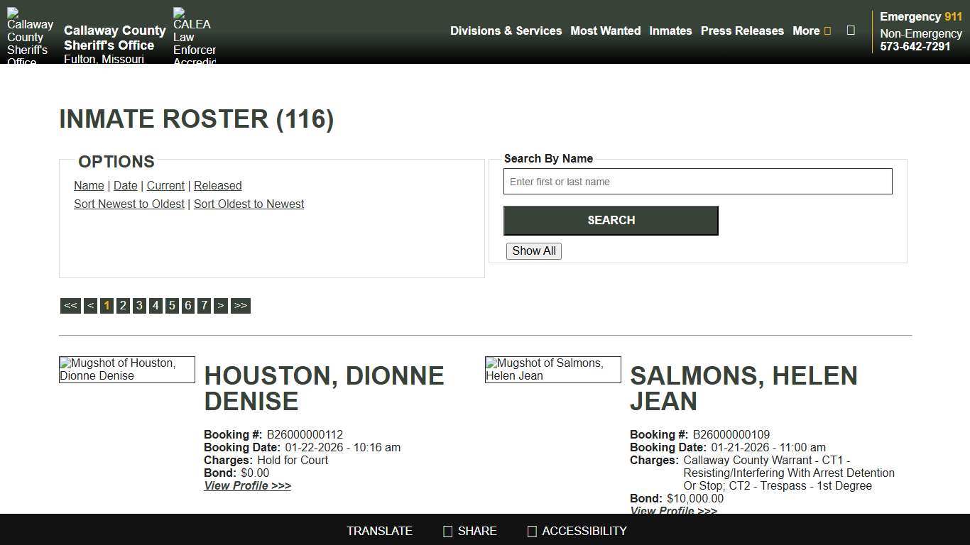 Inmate Roster - Current Inmates Booking Date Descending - Callaway County Sheriff's Office, Missouri